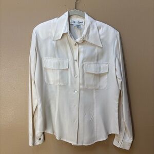 Silk Appeal Cream Long Sleeve Silk Button Up Blouse Size S
